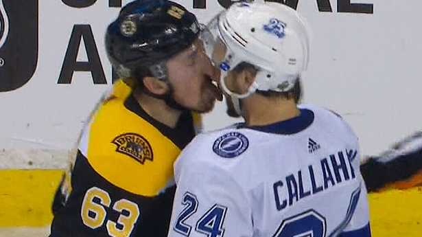 Brad Marchand licking Ryan Callahan in 2018